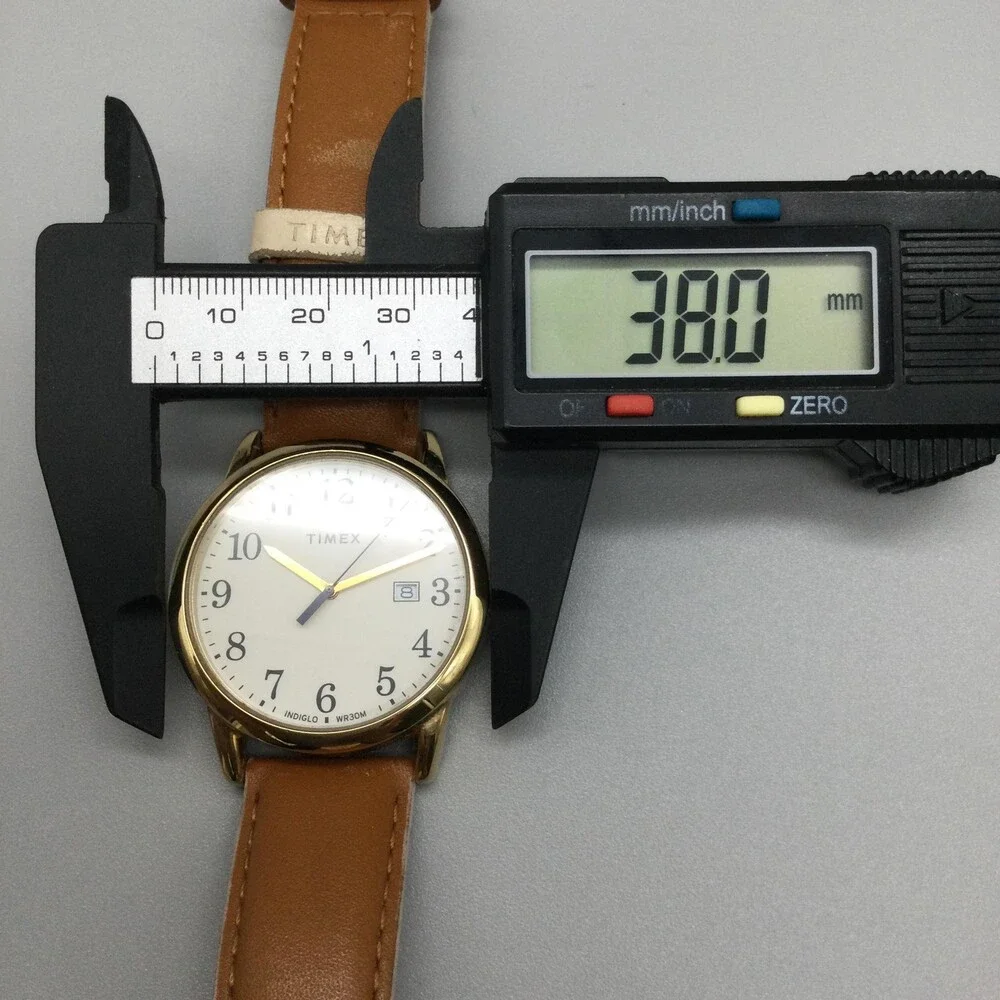 Timex Mens Watch 38mm Gold Tone Brown Leather Band Indiglo Date TW2R62700